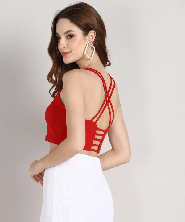 Casual_No_Sleeve_Solid_Women_Red_Top