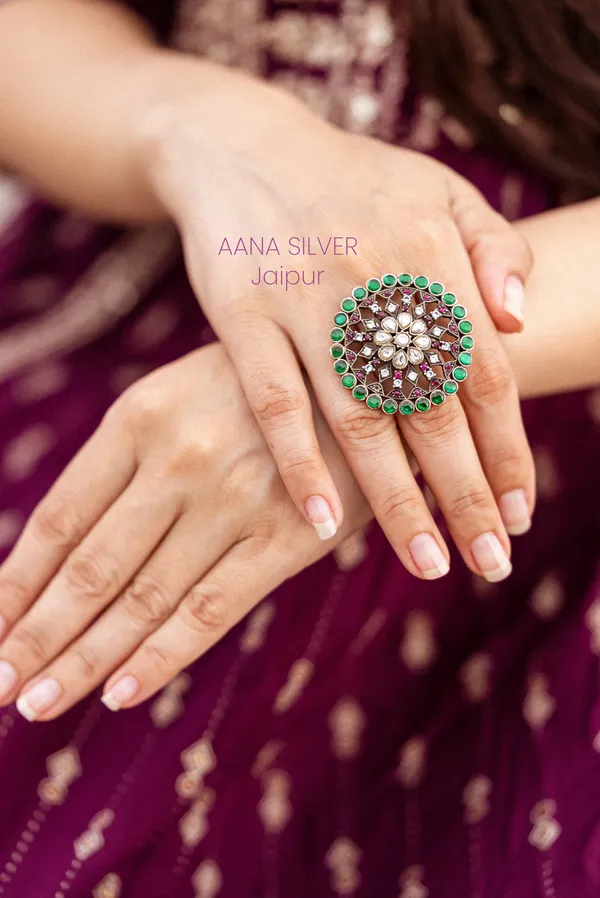 925_Pure_Sterling_Silver_|_Statement_Kundan_Jadau_Ring_|_Well_Stamped_&_Hallmarked