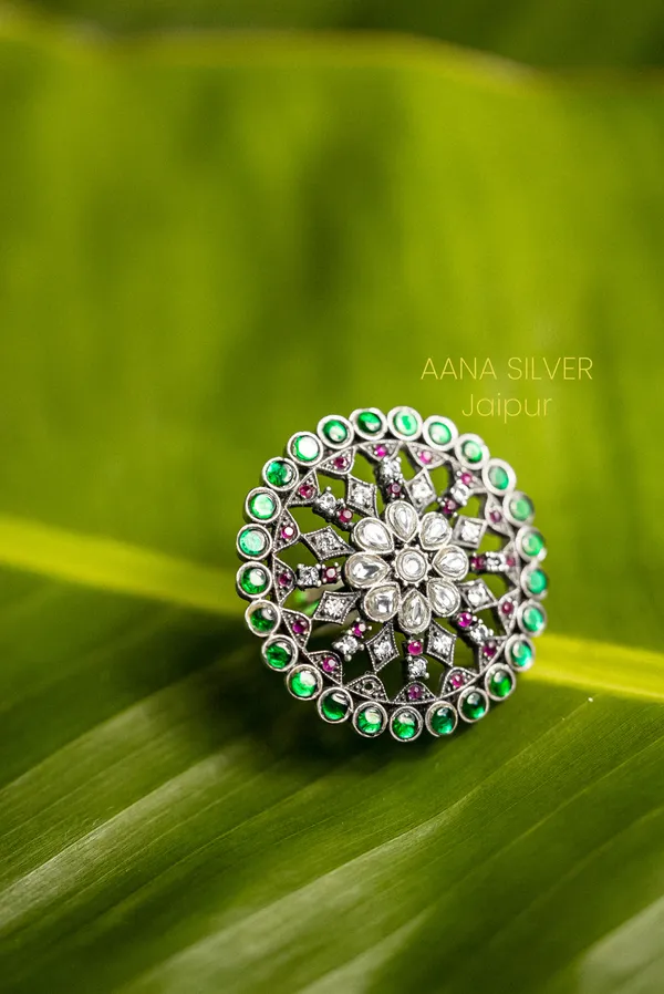 925_Pure_Sterling_Silver_|_Statement_Kundan_Jadau_Ring_|_Well_Stamped_&_Hallmarked