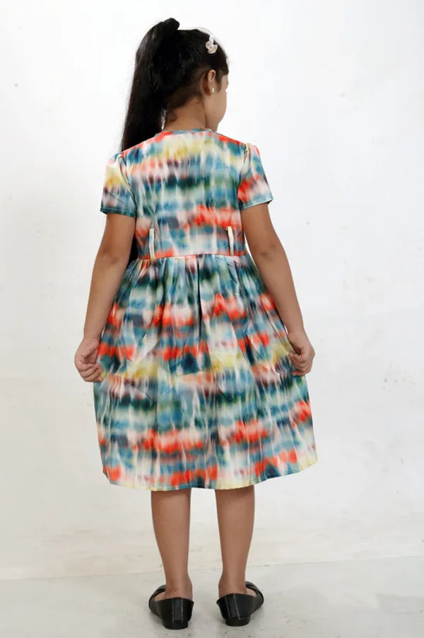 Multicolor_Round_neck__Puff_Sleeve_Cottan_Kids_Dress