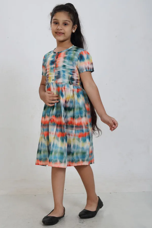 Multicolor_Round_neck__Puff_Sleeve_Cottan_Kids_Dress