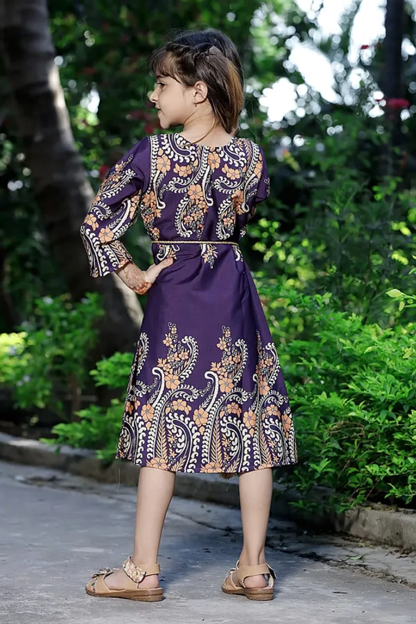 Purple_Round_neck__Long_Sleeve_Crepe_Blend_Kids_Dress