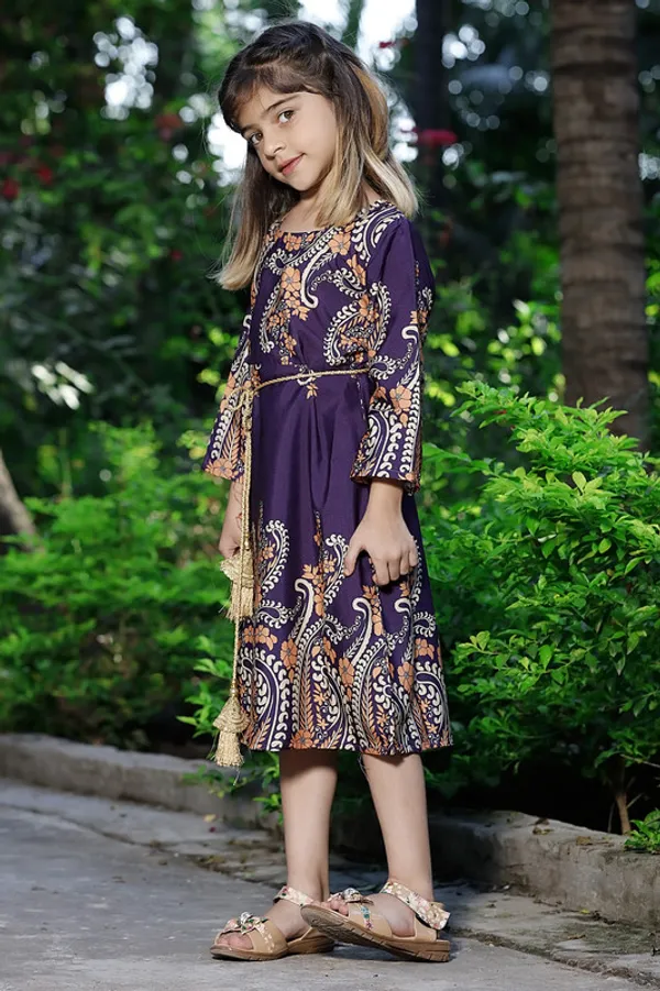 Purple_Round_neck__Long_Sleeve_Crepe_Blend_Kids_Dress