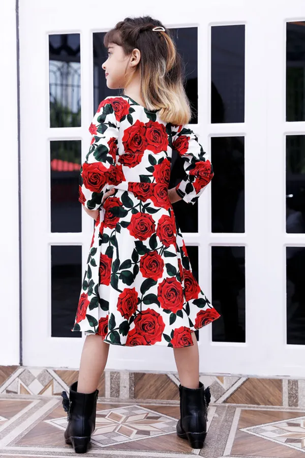 White_Tie_Up_Neck_Long_Sleeve_Crepe_Blend_Kids_Dress