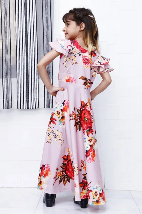 Pink_V_Neck__Cap_Sleeve__Crepe_Blend_Kids_Dress