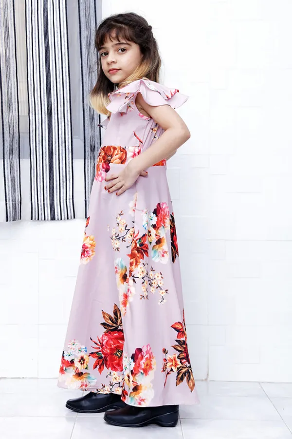 Pink_V_Neck__Cap_Sleeve__Crepe_Blend_Kids_Dress