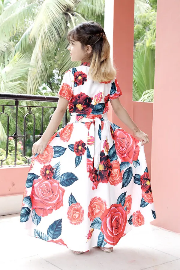 White__Keyhole_Neck_Half_Sleeve_Crepe_Blend_Kids_Dress