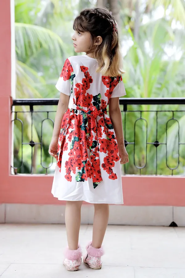 White__Round_Neck__Half_Sleeve_Crepe_Blend_Kids_Dress