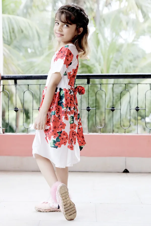 White__Round_Neck__Half_Sleeve_Crepe_Blend_Kids_Dress