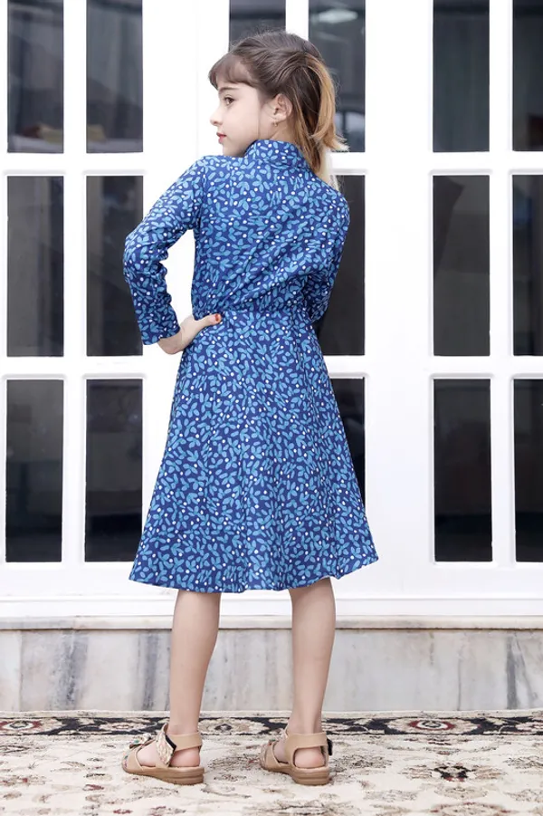 Blue__Collar_Neck__Long_Sleeve_Crepe_Blend_Kids_Dress