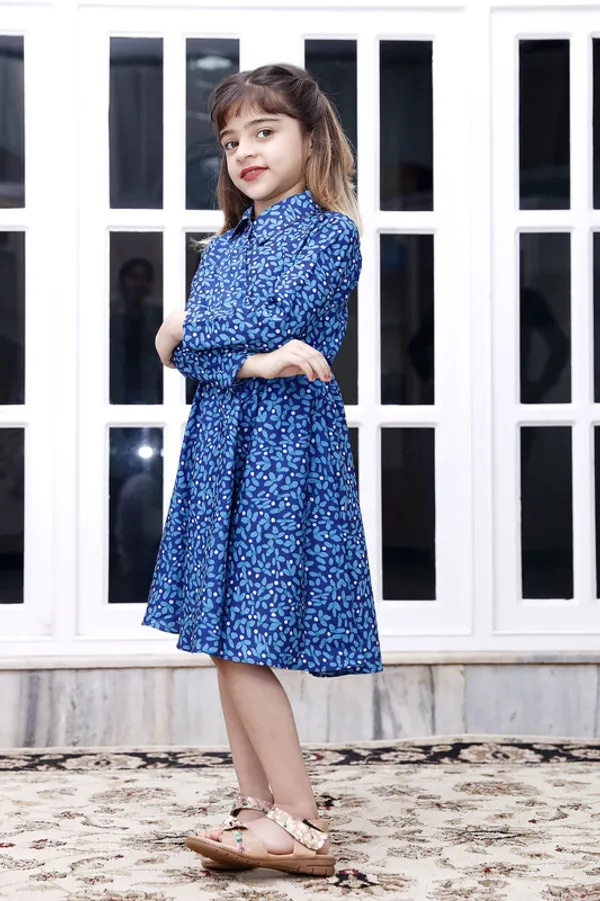 Blue__Collar_Neck__Long_Sleeve_Crepe_Blend_Kids_Dress