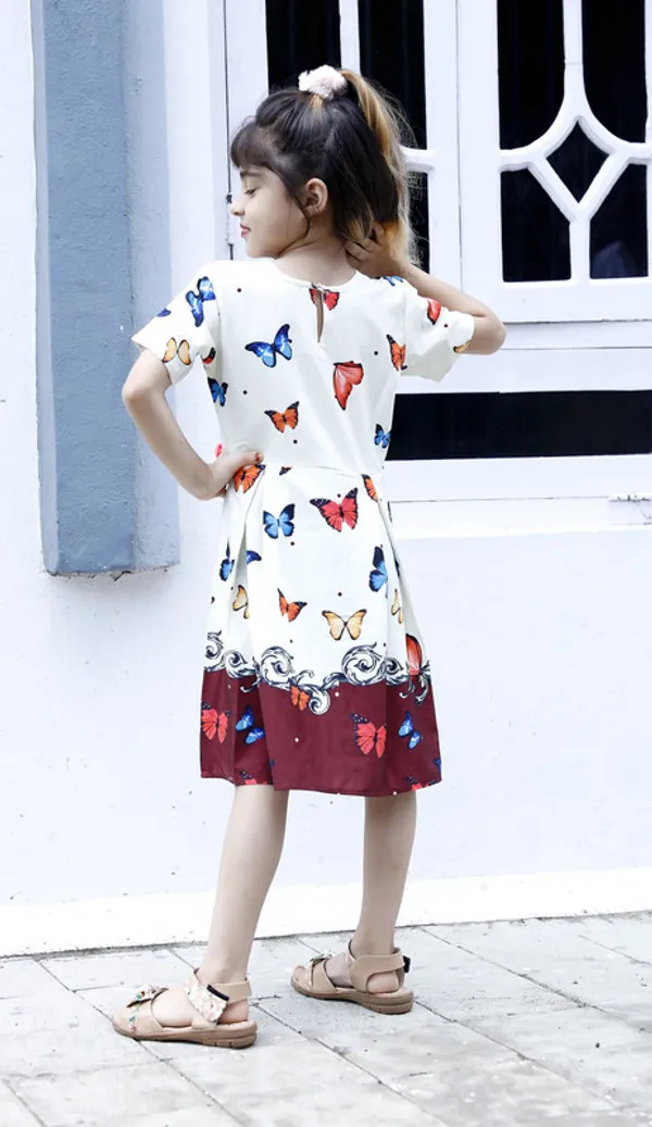 Brown_Round_Neck__Half_Sleeve_Crepe_Blend_Kids_Dress