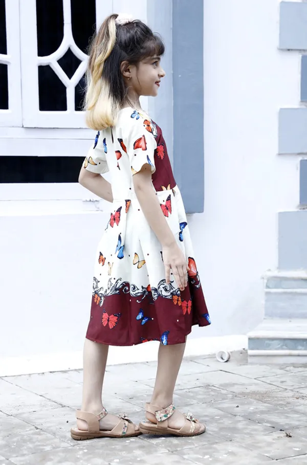 Brown_Round_Neck__Half_Sleeve_Crepe_Blend_Kids_Dress