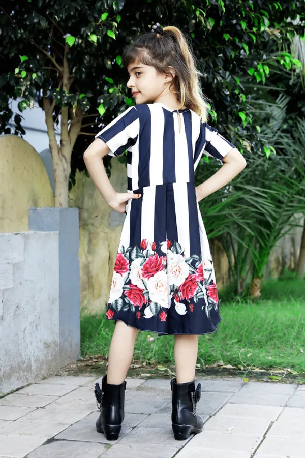 Black__Round_Neck__Half_Sleeve_Crepe_Blend_Kids_Dress