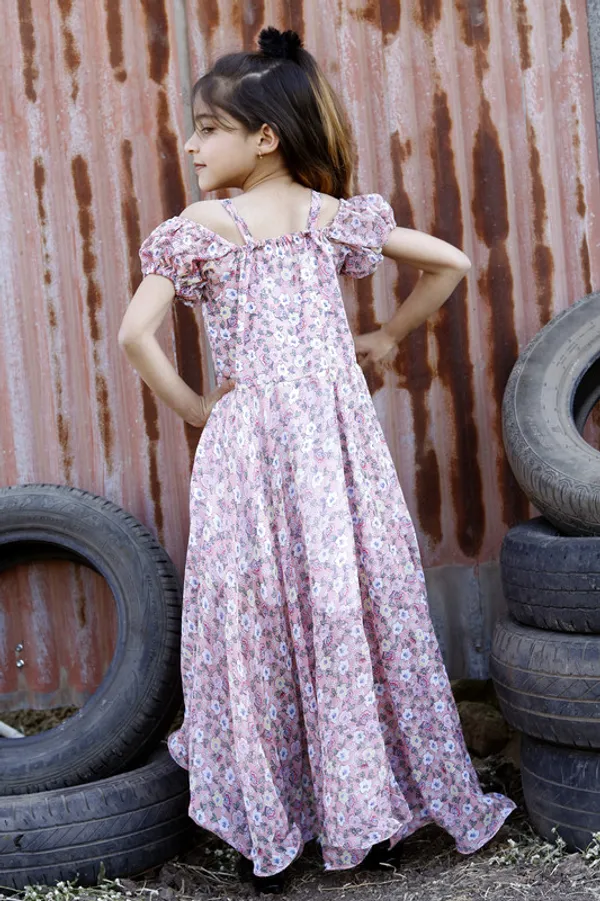 Peach_Off_Shoulder_Puff_Sleeve_Georgette__Kids_Dress