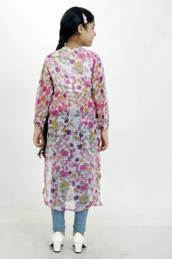Pink__Tie_Up_Neck__3/4_Sleeve_Georgette__Kids_Dress