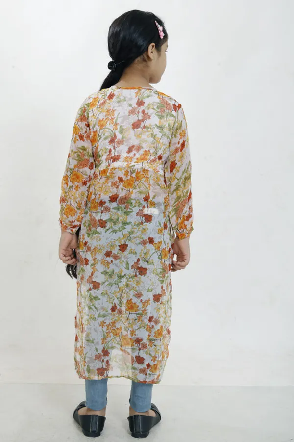 Orange__Tie_Up_Neck__3/4_Sleeve_Georgette__Kids_Dress