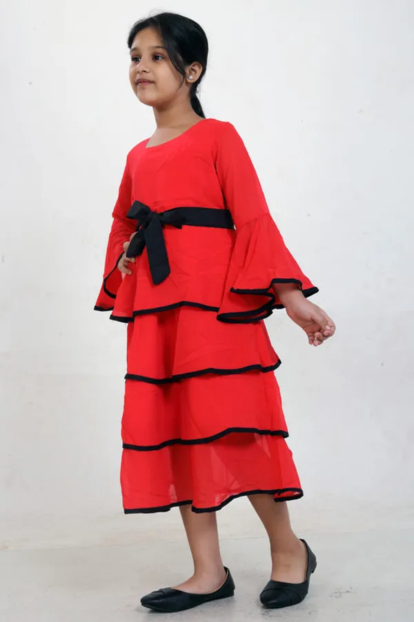 Red_Round_Neck_Flared_Sleeve__Georgette__Kids_Dress