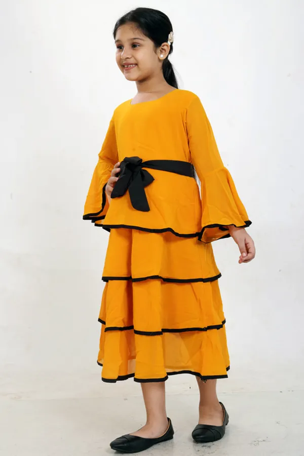Yellow_Round_Neck_Flared_Sleeve__Georgette__Kids_Dress