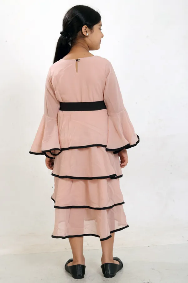 Peach_Round_Neck_Flared_Sleeve__Georgette__Kids_Dress