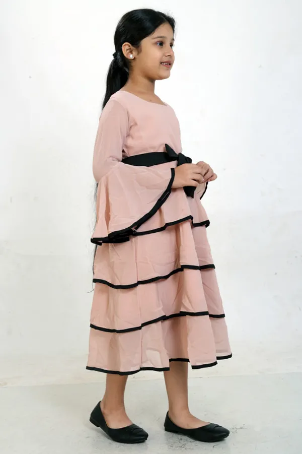 Peach_Round_Neck_Flared_Sleeve__Georgette__Kids_Dress