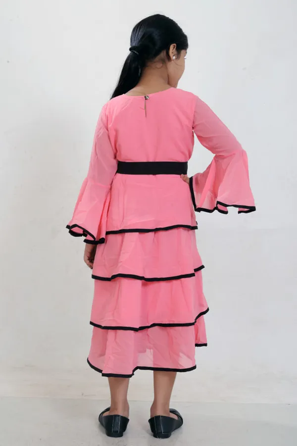 Pink__Round_Neck_Flared_Sleeve__Georgette__Kids_Dress