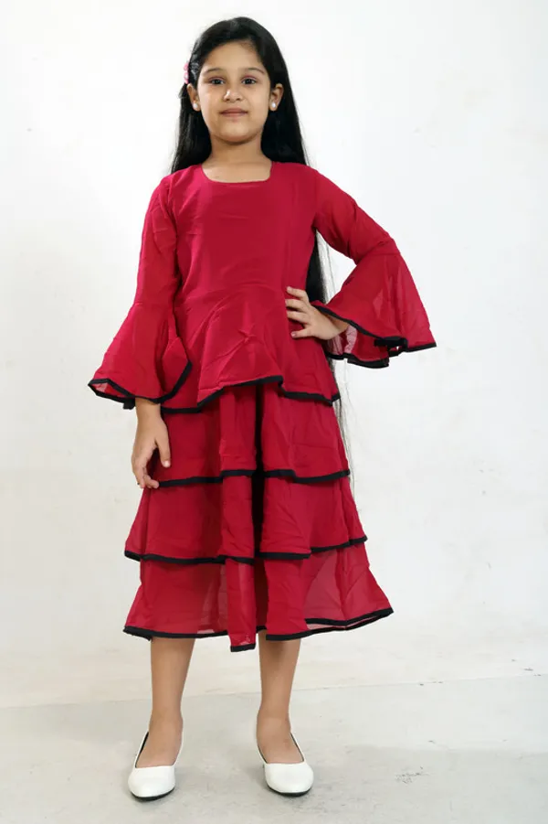 Maroon_Round_Neck_Flared_Sleeve__Georgette__Kids_Dress
