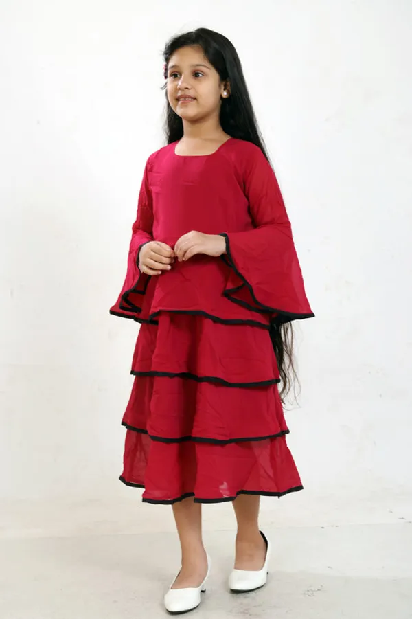 Maroon_Round_Neck_Flared_Sleeve__Georgette__Kids_Dress