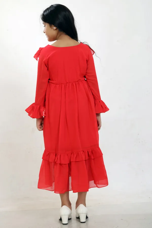 Red_V_Neck__Bell_Sleeve__Georgette__Kids_Dress
