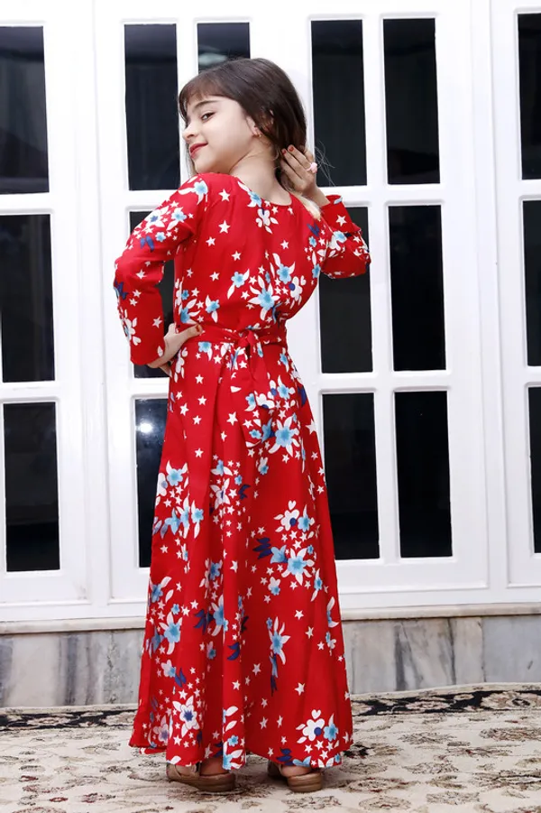 Red_Round_neck__Long_Sleeve_Crepe_Kids_Dress