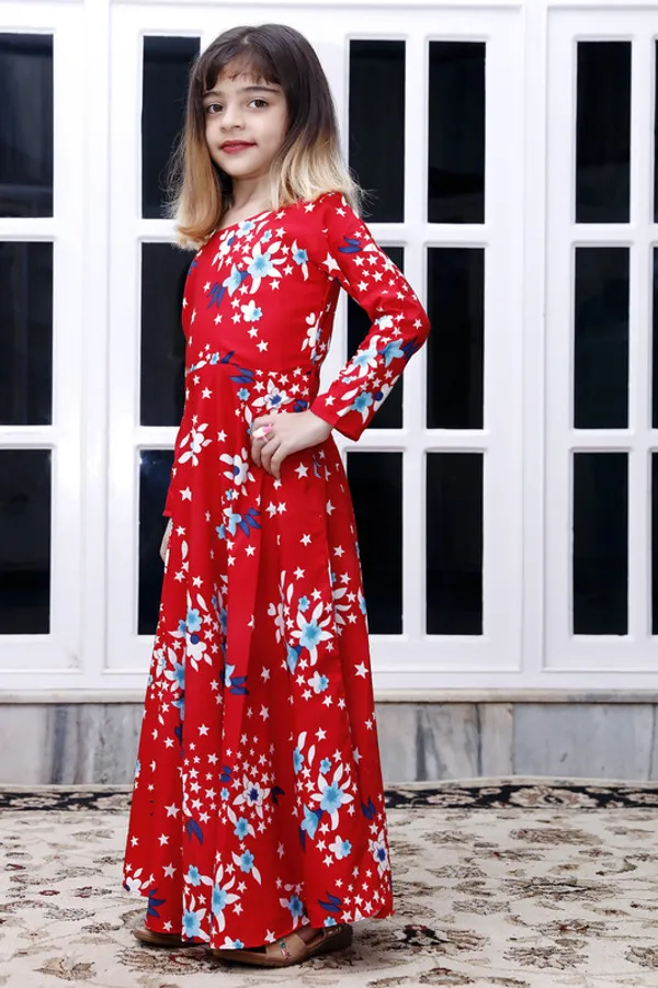 Red_Round_neck__Long_Sleeve_Crepe_Kids_Dress
