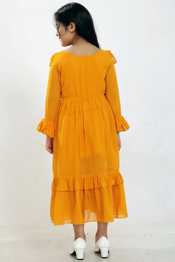 Yellow_V_Neck__Bell_Sleeve__Georgette__Kids_Dress