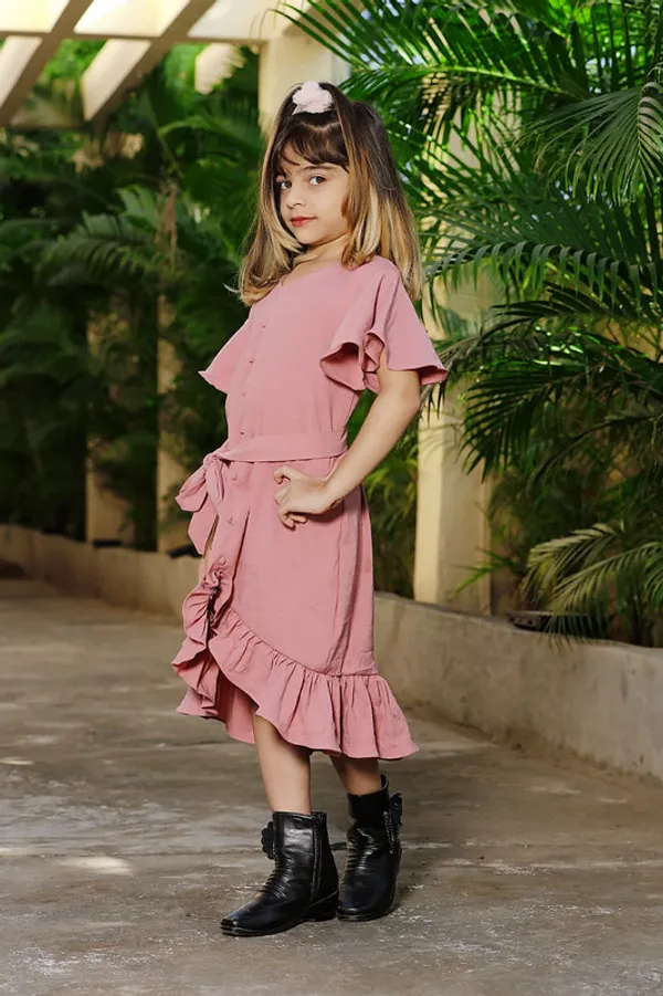 Peach__V_Neck_Half_Sleeve_Lycra_Dress
