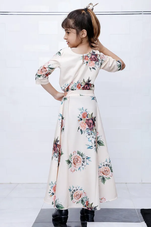 Beige_V_Neck__3/4_Sleeve_Rayon_Dress