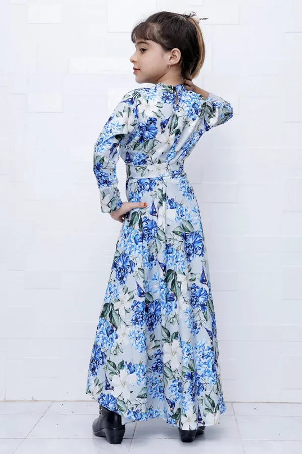 Blue_V_Neck__Long_Sleeve_Rayon_Dress
