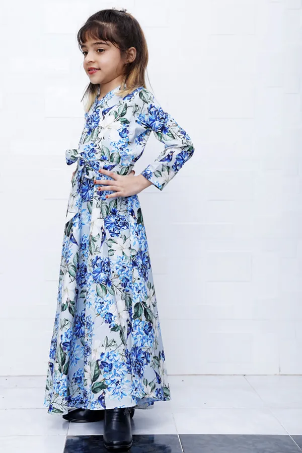 Blue_V_Neck__Long_Sleeve_Rayon_Dress