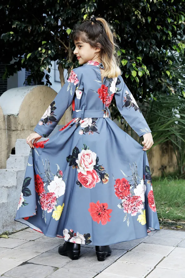 Grey_U_Neck__Long_Sleeve_Rayon_Dress