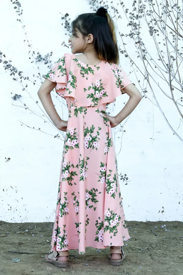 Peach__Round_neck__Sleeveless_Crepe_Dress