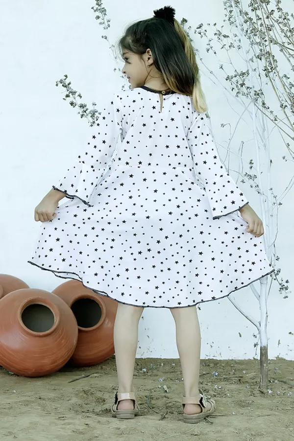 White_Round_neck__Bell_Sleeve_Crepe_Dress