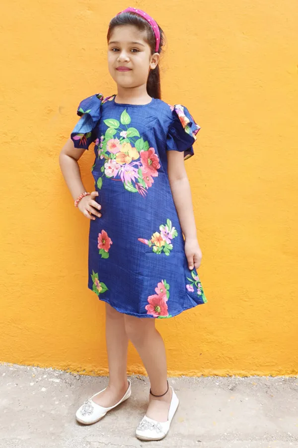 Blue_Round_neck__Cap_Sleeve__Crepe_Dress