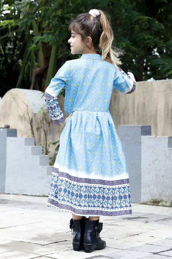 Sky_Blue__Mandarin_Collar_Neck_Long_Sleeve_Crepe_Blend_Dress