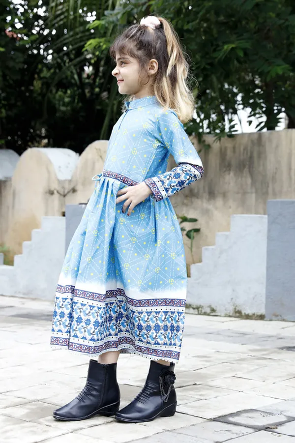 Sky_Blue__Mandarin_Collar_Neck_Long_Sleeve_Crepe_Blend_Dress