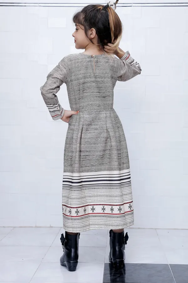 Grey_Round_neck__Long_Sleeve_Crepe_Blend_Dress
