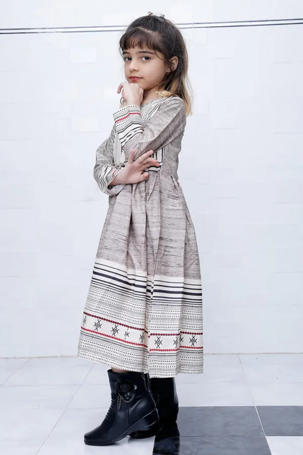 Grey_Round_neck__Long_Sleeve_Crepe_Blend_Dress
