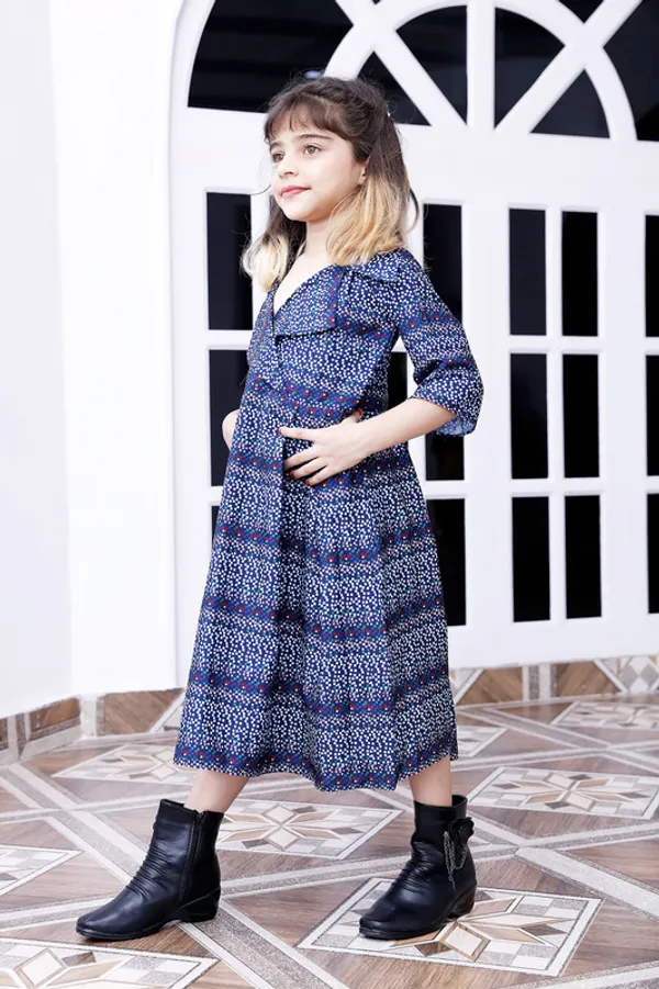 Blue_Coat_Collar_Neck__Crepe_Blend_Dress