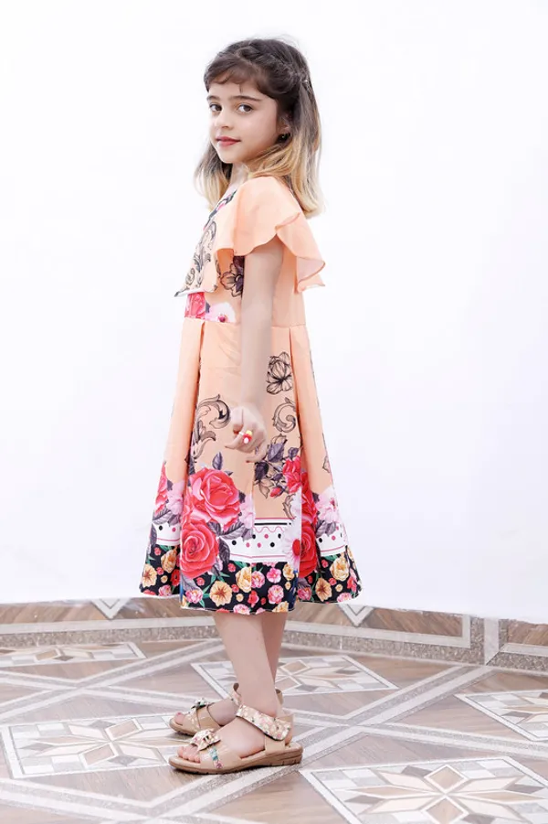 Orange_V_neck__Sleeveless_Crepe_Blend_Dress