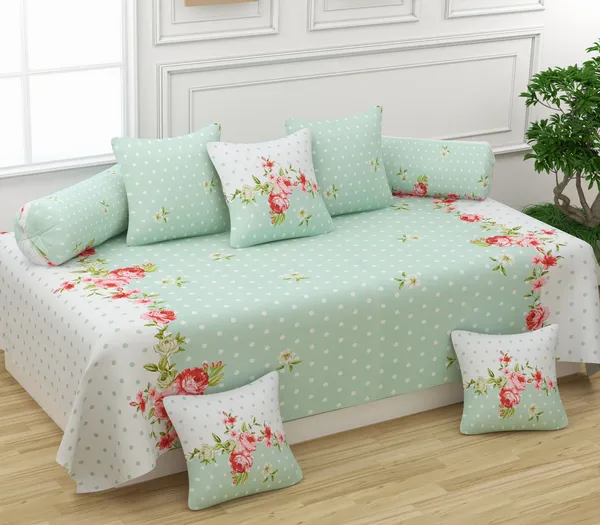 Diwan_Set_Covers_Cotton_8_Pieces_Pure_Cotton_Designer_Printed_Standard_Diwan_Set_(1_Single_Bedsheet,_2_Bolster_Covers,_5_Cushion_Covers)_GREEN