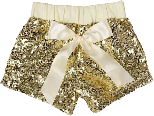 Golden_Sequin_Bow_Detailed_Shorts_For_Girls