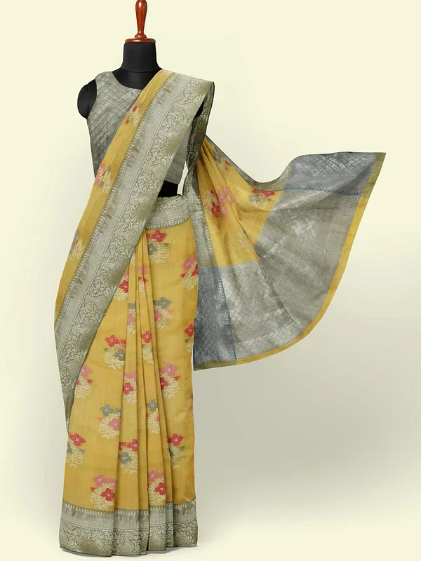 Yellow_Mulberry_Silk/Silk_Blend_Banarasi_Sarees_For_Women