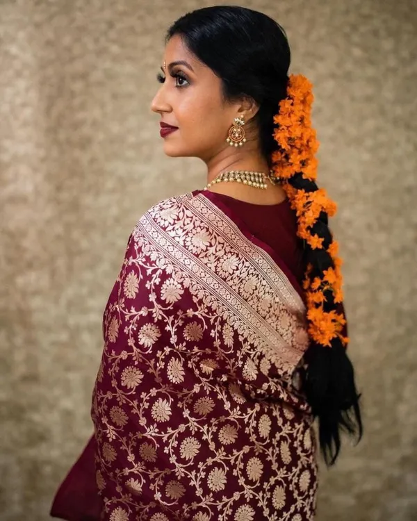 Maroon_Soft_Lichi_Silk_Saree_With_Unstitched_Blouse_For_Women